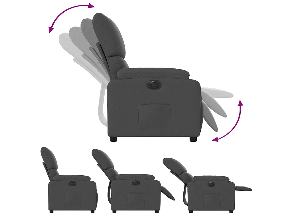 Sillón reclinable eléctrico de tela gris oscuro
