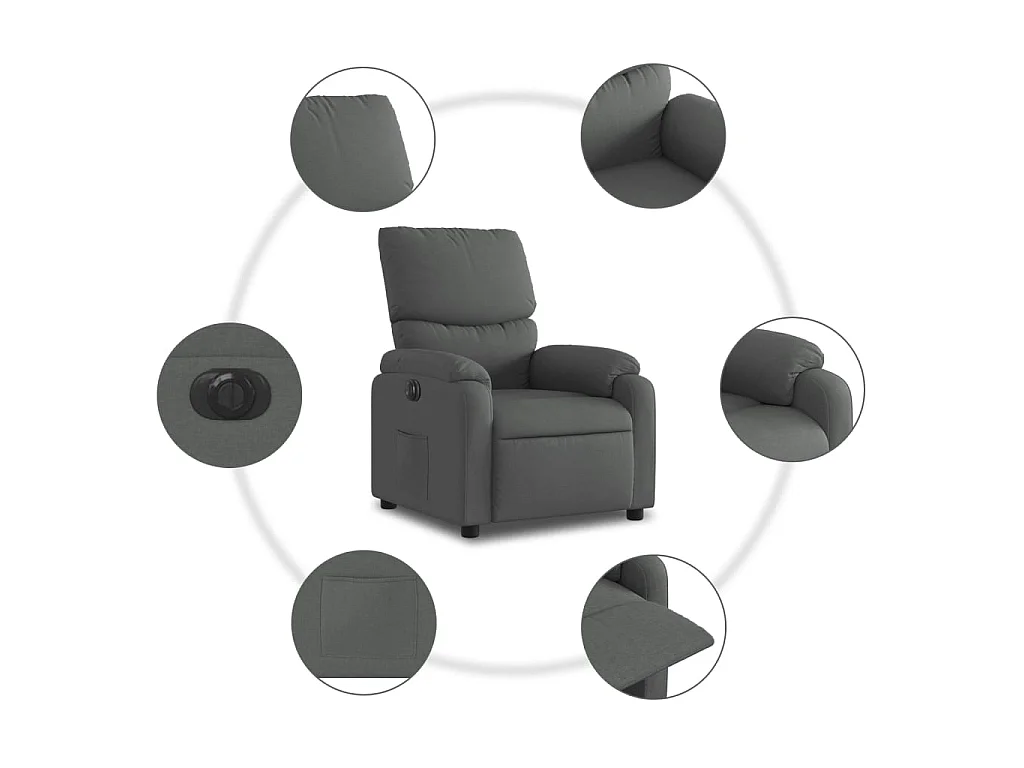 Sillón reclinable eléctrico de tela gris oscuro