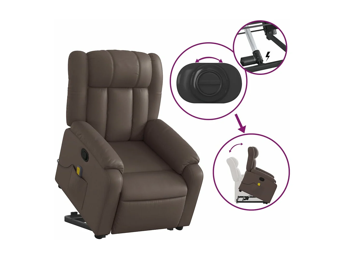 Sillón reclinable de masaje de pie de cuero sintético marrón