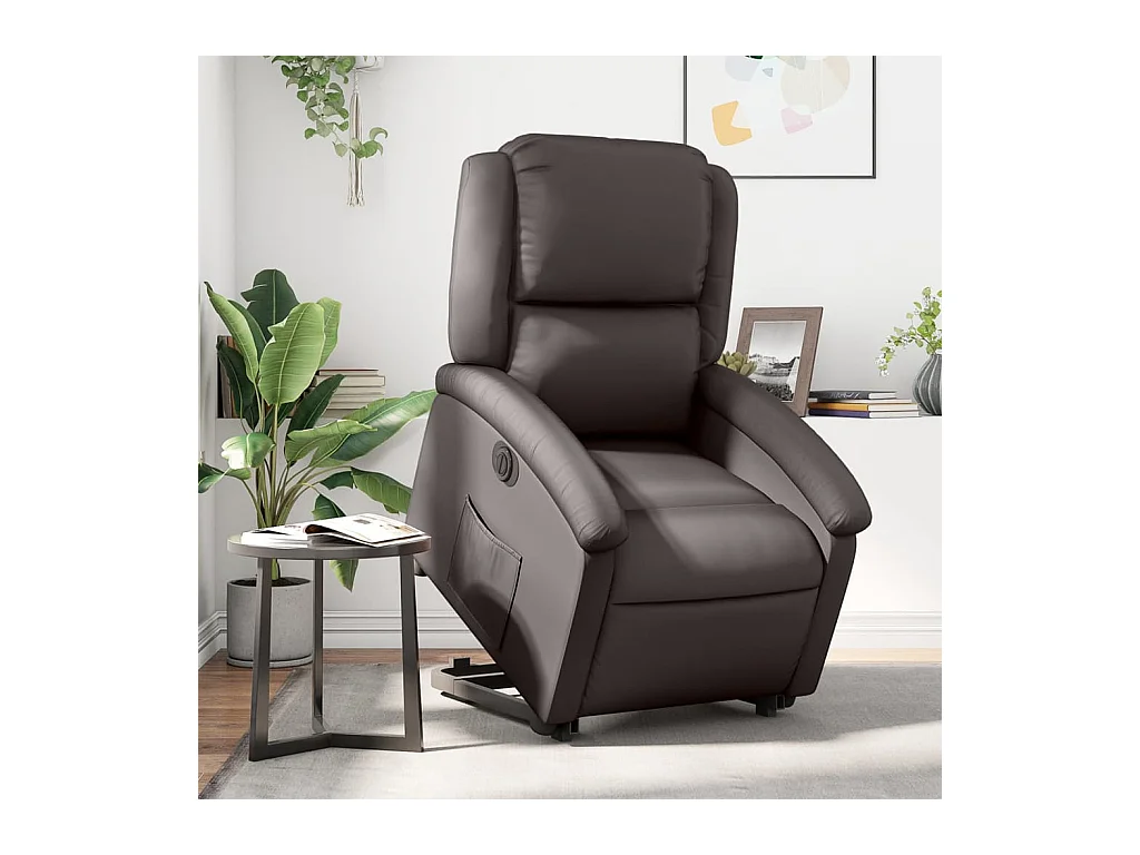 Fauteuil inclinable électrique marron foncé cuir véritable