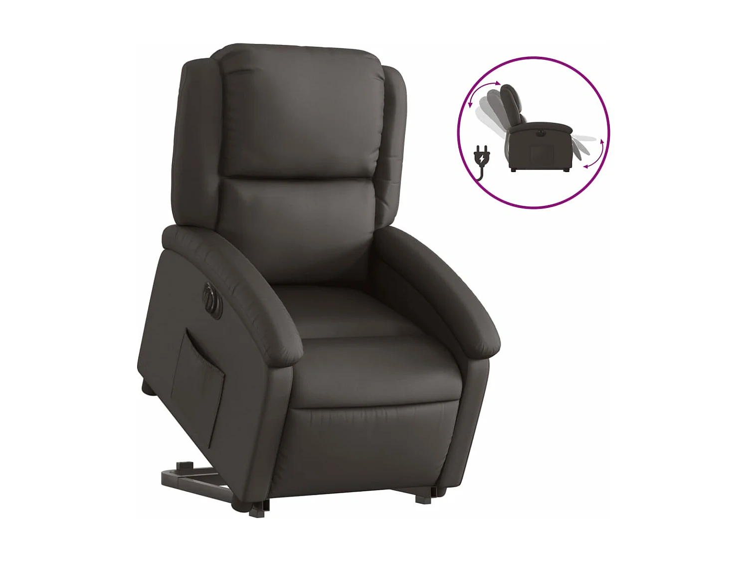 Sillón reclinable eléctrico pie cuero auténtico marrón oscuro