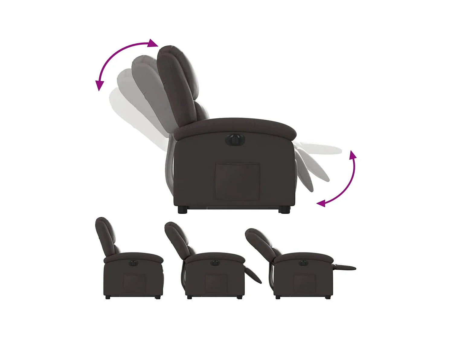 Sillón reclinable eléctrico pie cuero auténtico marrón oscuro