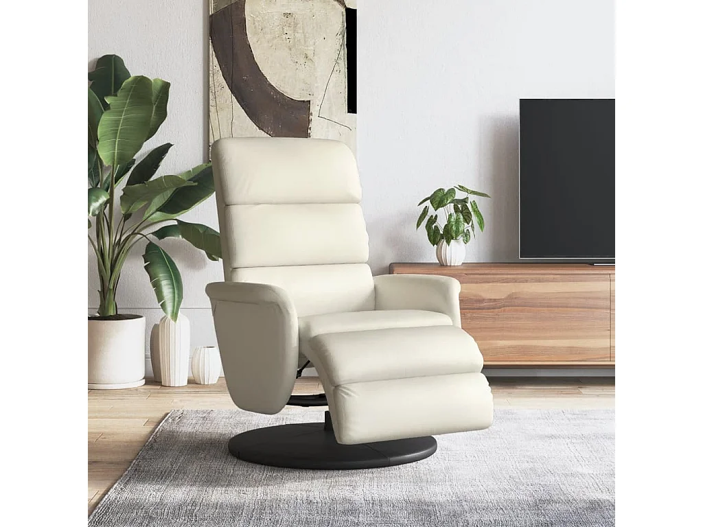 Sillón reclinable con reposapiés cuero sintético color crema