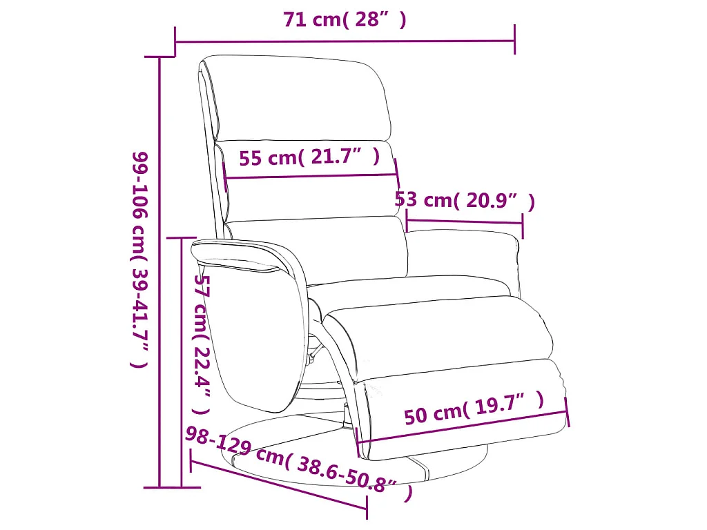 Fauteuil verstelbaar met voetensteun kunstleer crèmekleurig
