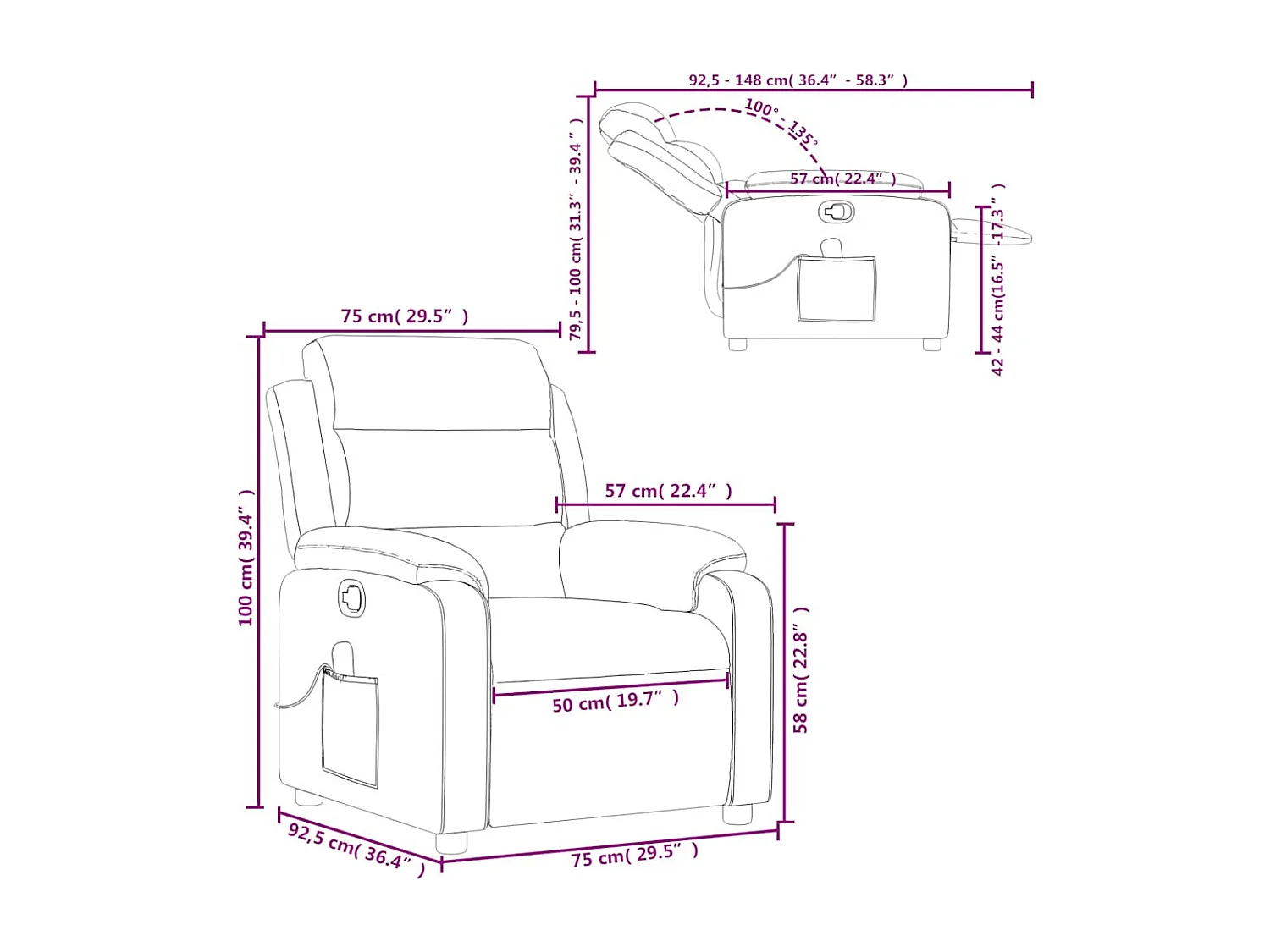 Sillón de masaje reclinable de tela gris taupé