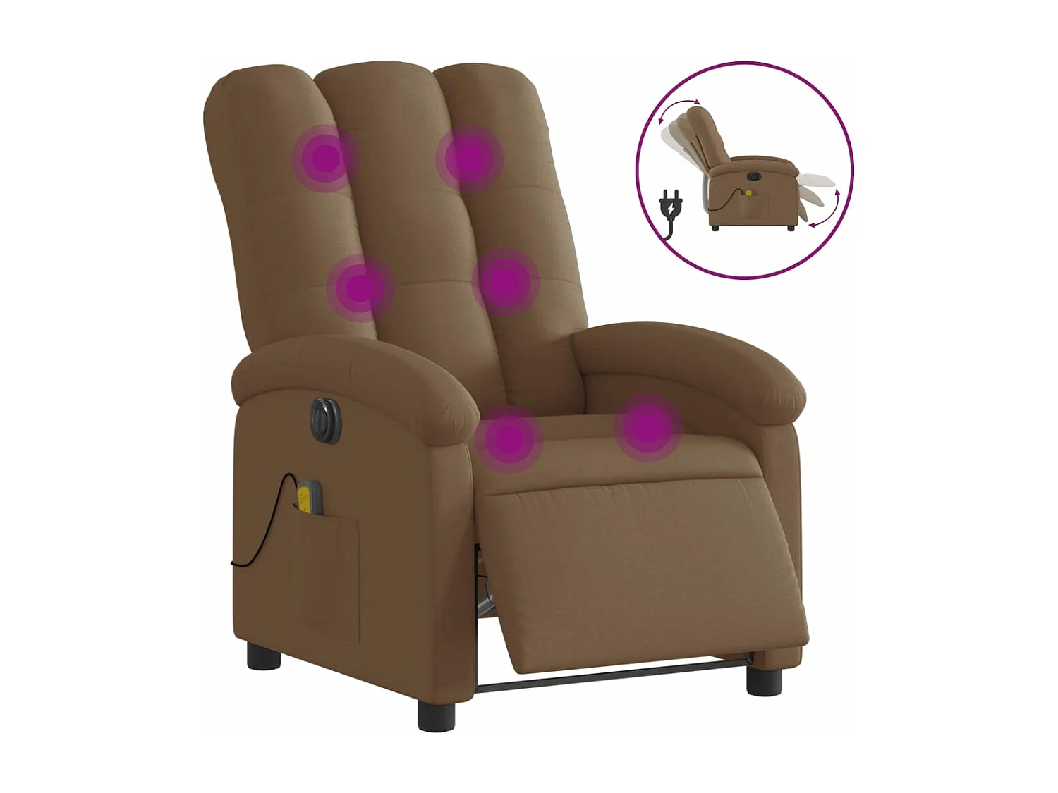 Fauteuil inclinable de massage électrique marron tissu