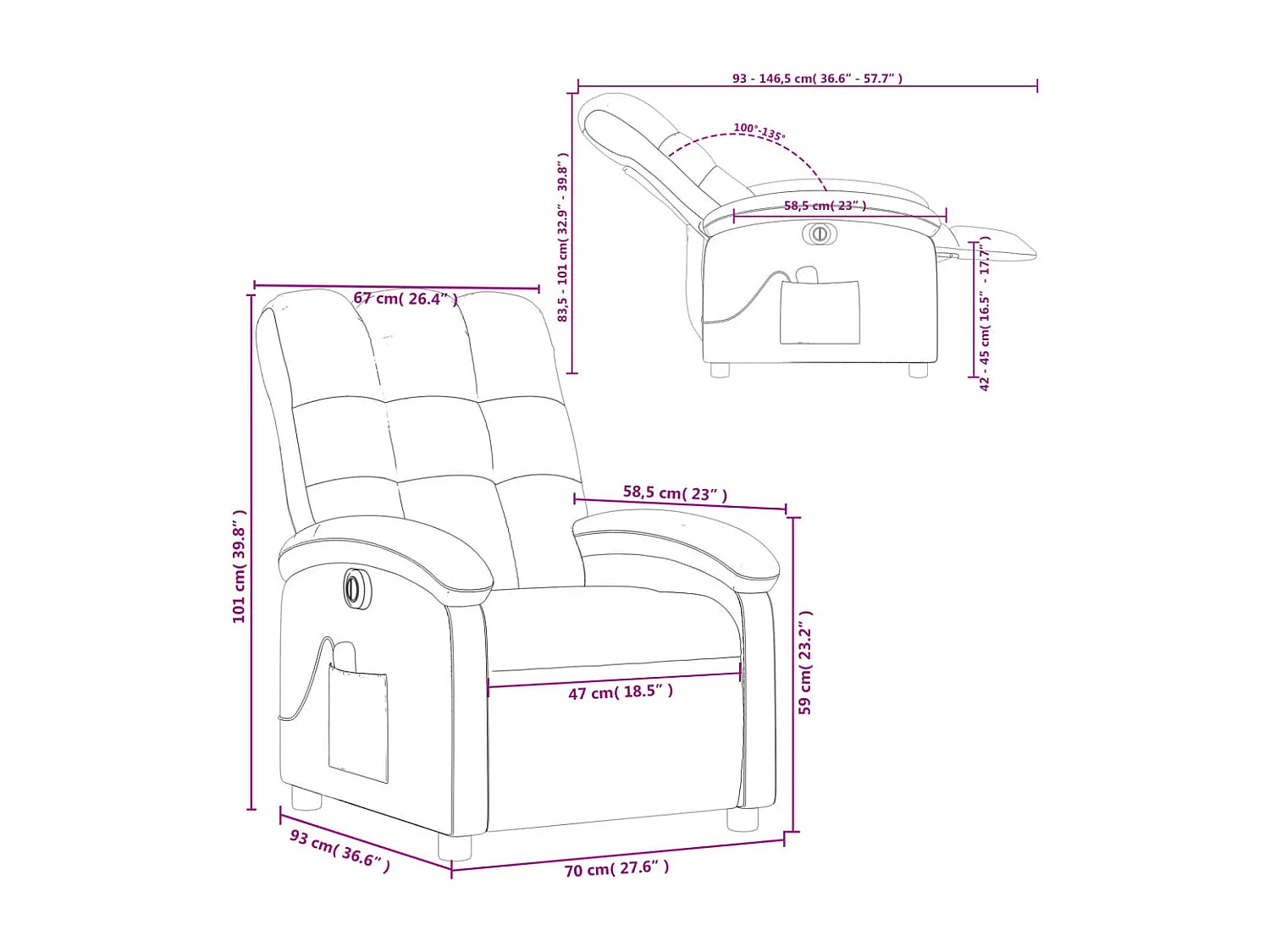 Fauteuil inclinable de massage électrique marron tissu