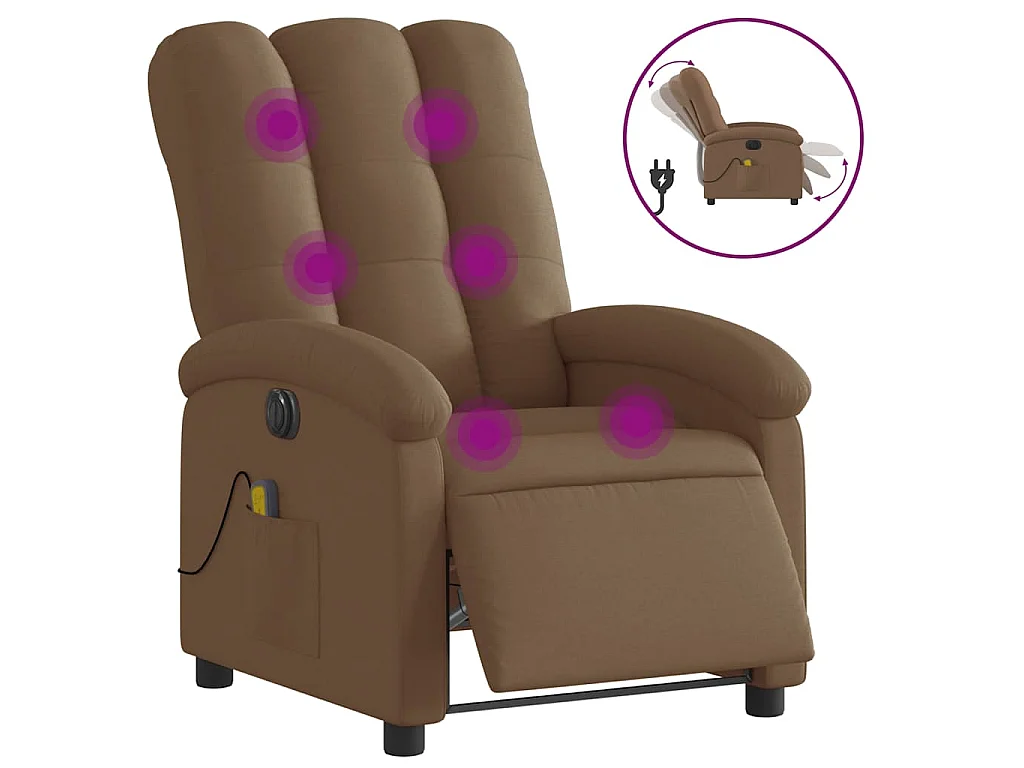 Fauteuil inclinable de massage électrique marron tissu