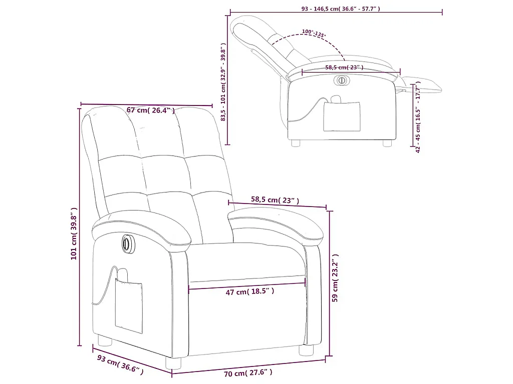 Fauteuil inclinable de massage électrique marron tissu