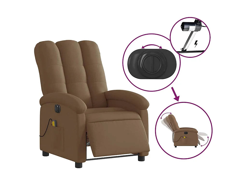 Fauteuil inclinable de massage électrique marron tissu