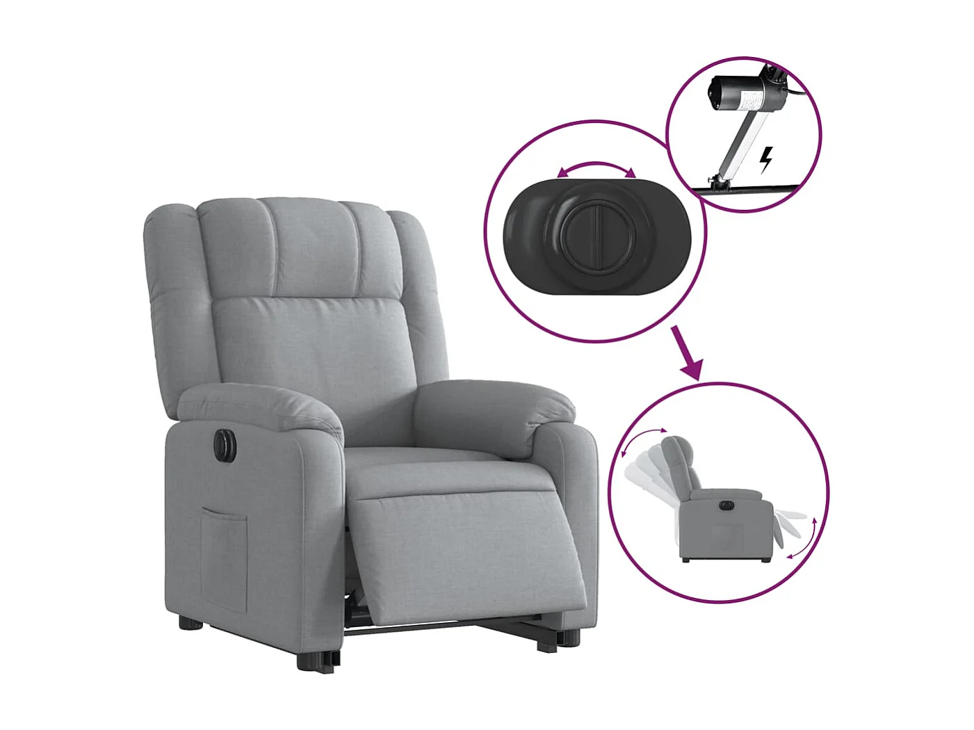 Fauteuil inclinable électrique gris clair tissu
