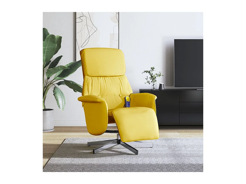 Fauteuil inclinable de massage repose-pieds jaune clair tissu