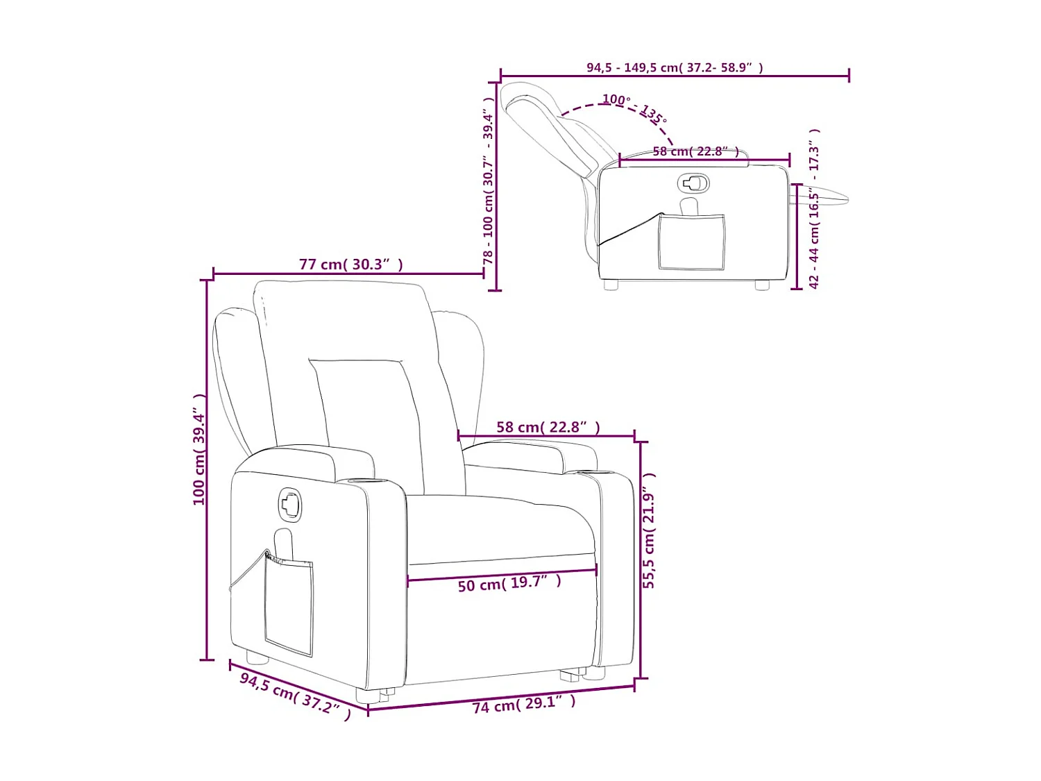 Poltrona Alzapersona Reclinabile Massaggio Nero Similpelle