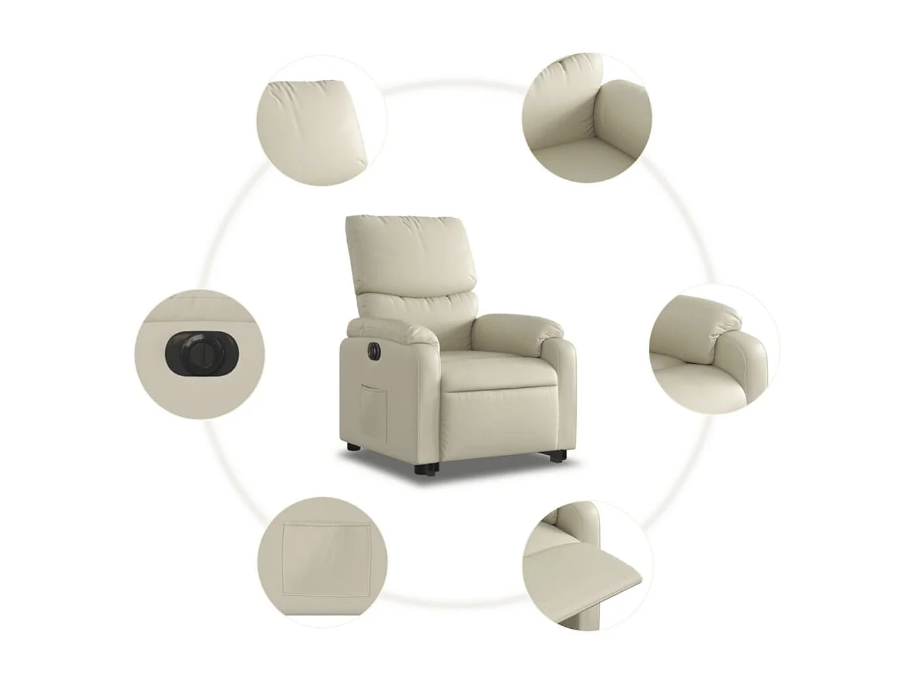 Sillón reclinable elevable eléctrico de cuero sintético crema