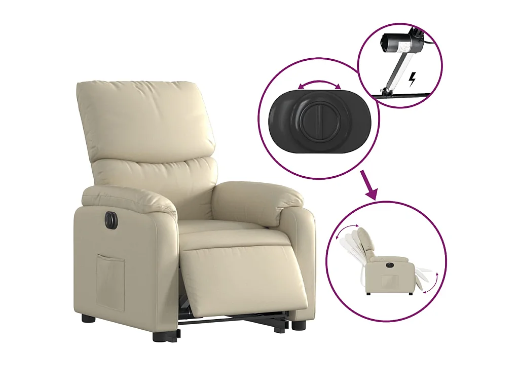 Fauteuil inclinable électrique crème similicuir