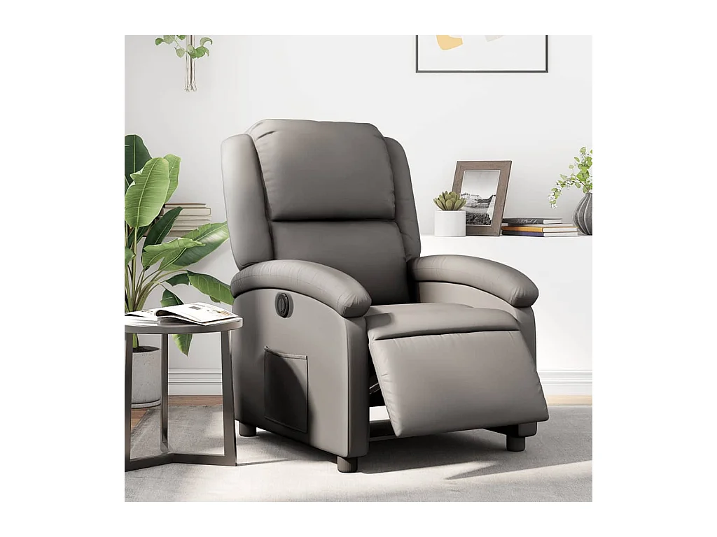 Fauteuil inclinable électrique gris cuir véritable