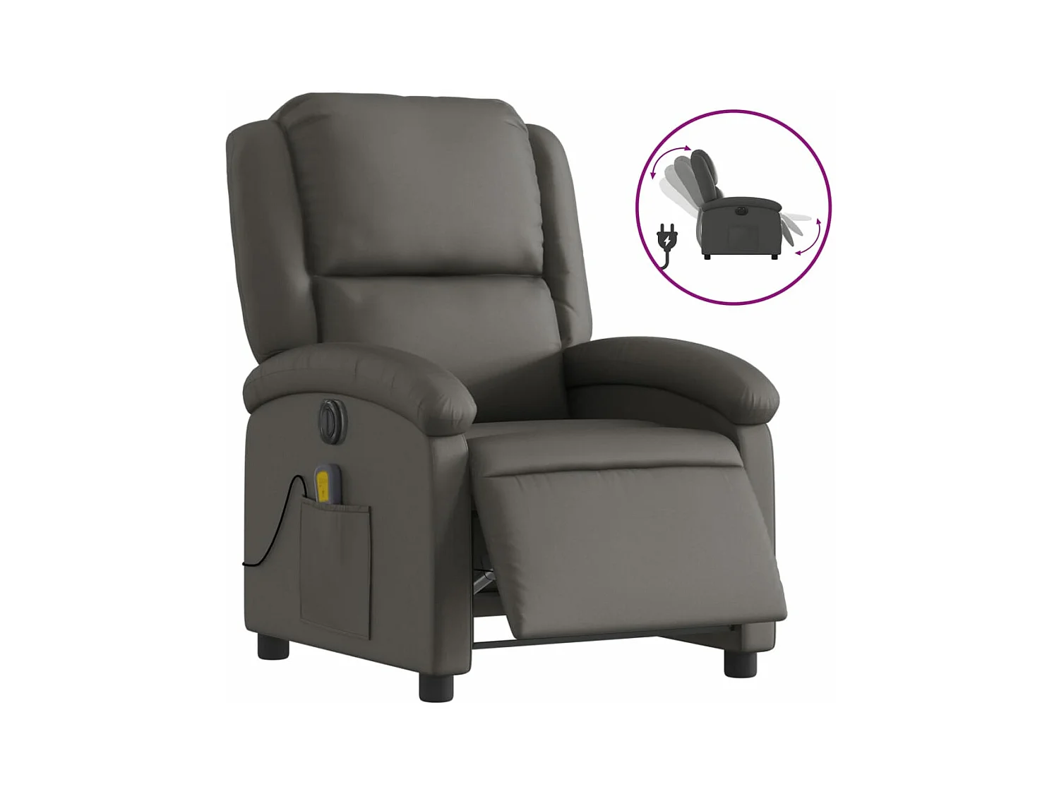 Fauteuil inclinable électrique gris cuir véritable