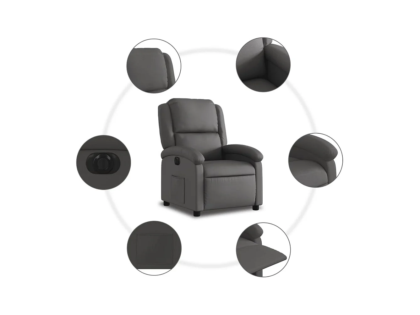 Fauteuil inclinable électrique gris cuir véritable