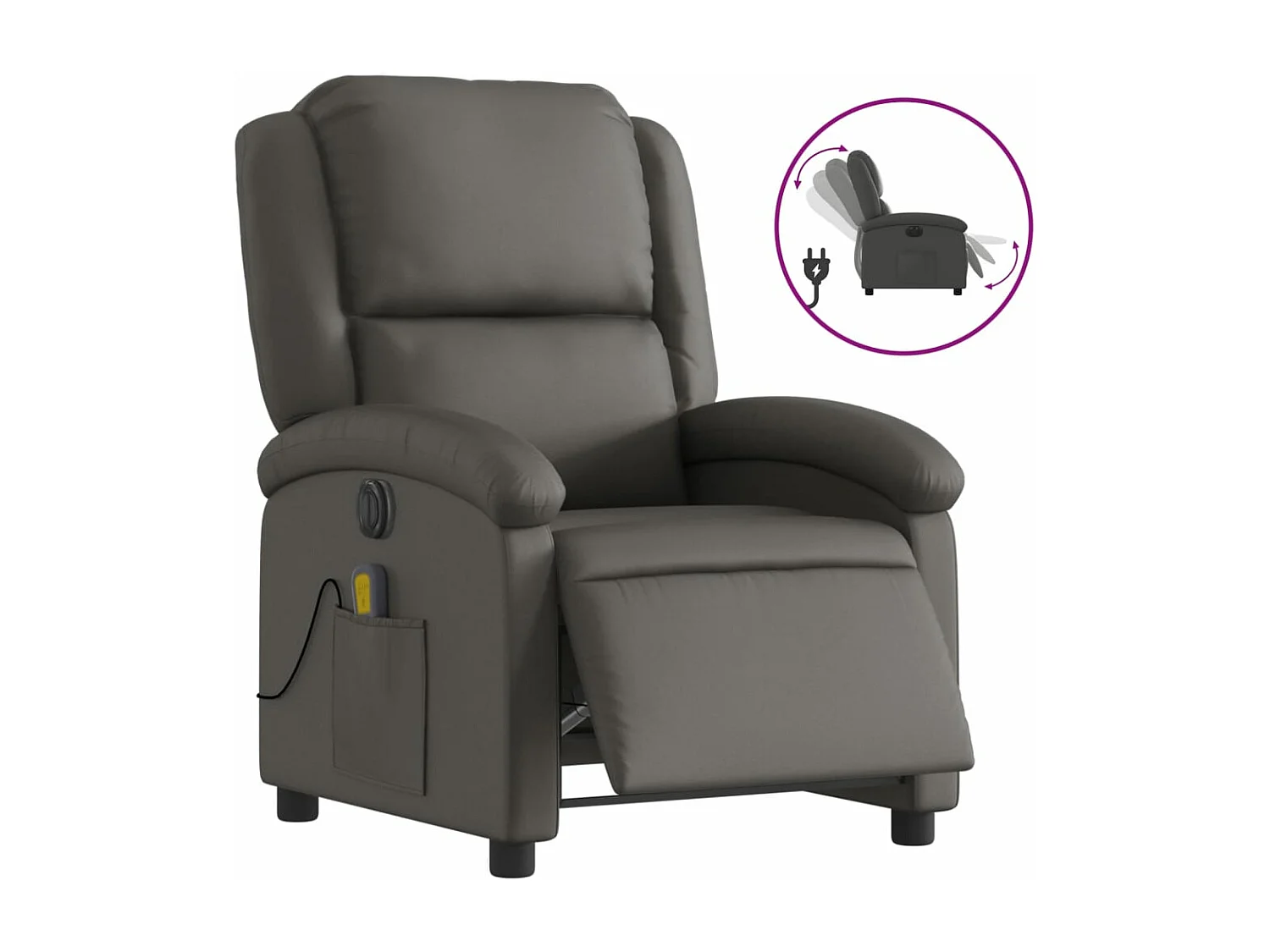 Fauteuil verstelbaar elektrisch echt leer grijs