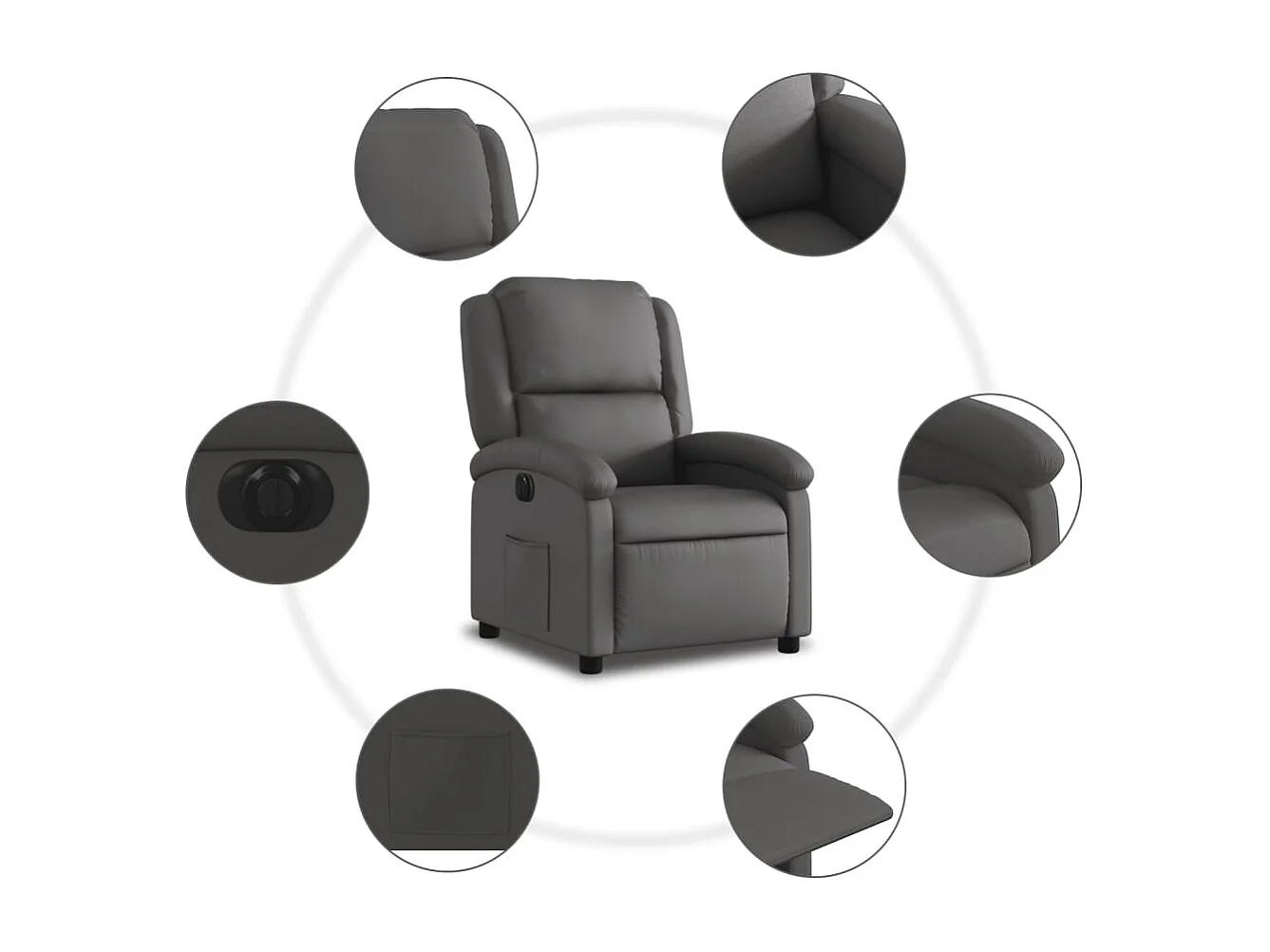 Fauteuil inclinable électrique gris cuir véritable