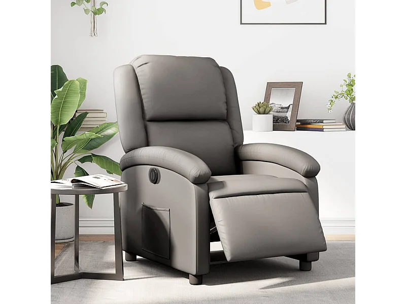 Fauteuil inclinable électrique gris cuir véritable