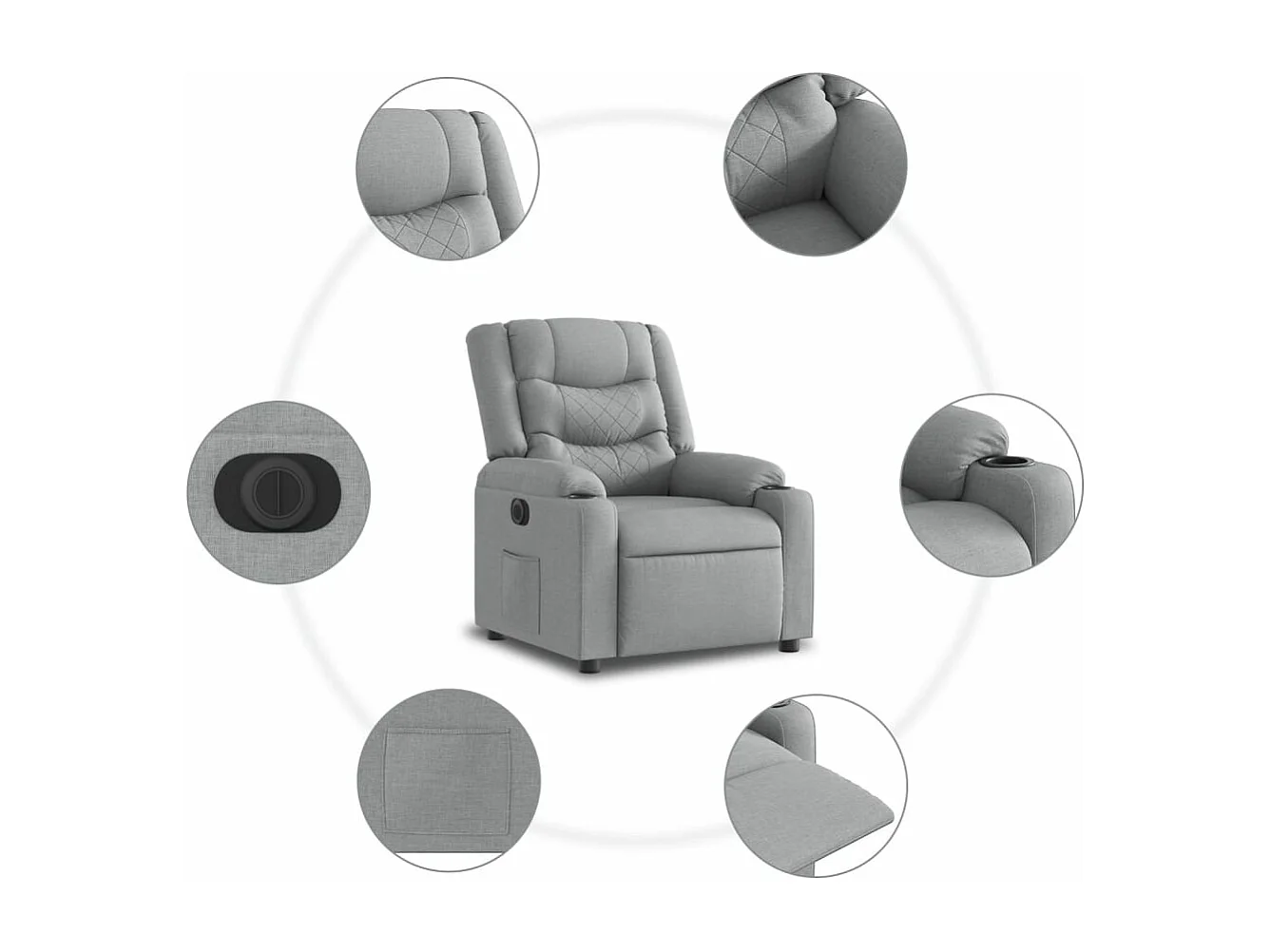 Fauteuil inclinable électrique gris clair tissu
