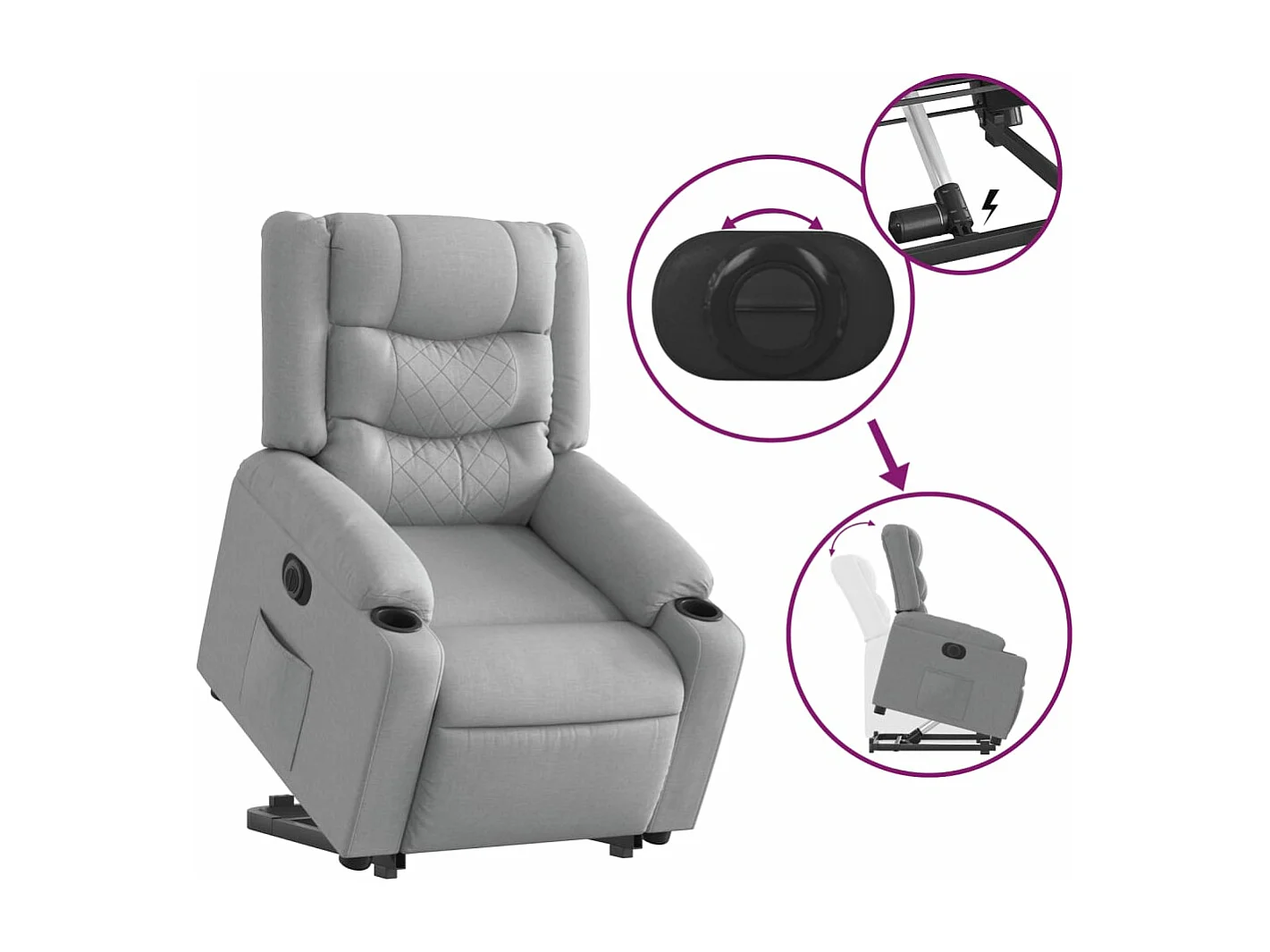 Fauteuil inclinable électrique gris clair tissu