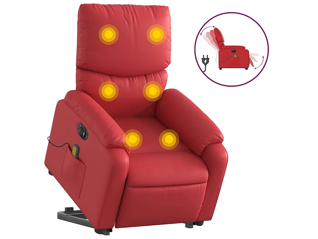 Massagesessel mit Aufstehhilfe Elektrisch Rot Kunstleder