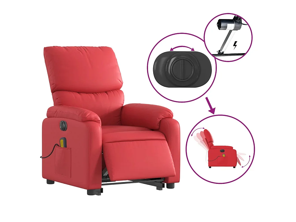 Massagesessel mit Aufstehhilfe Elektrisch Rot Kunstleder