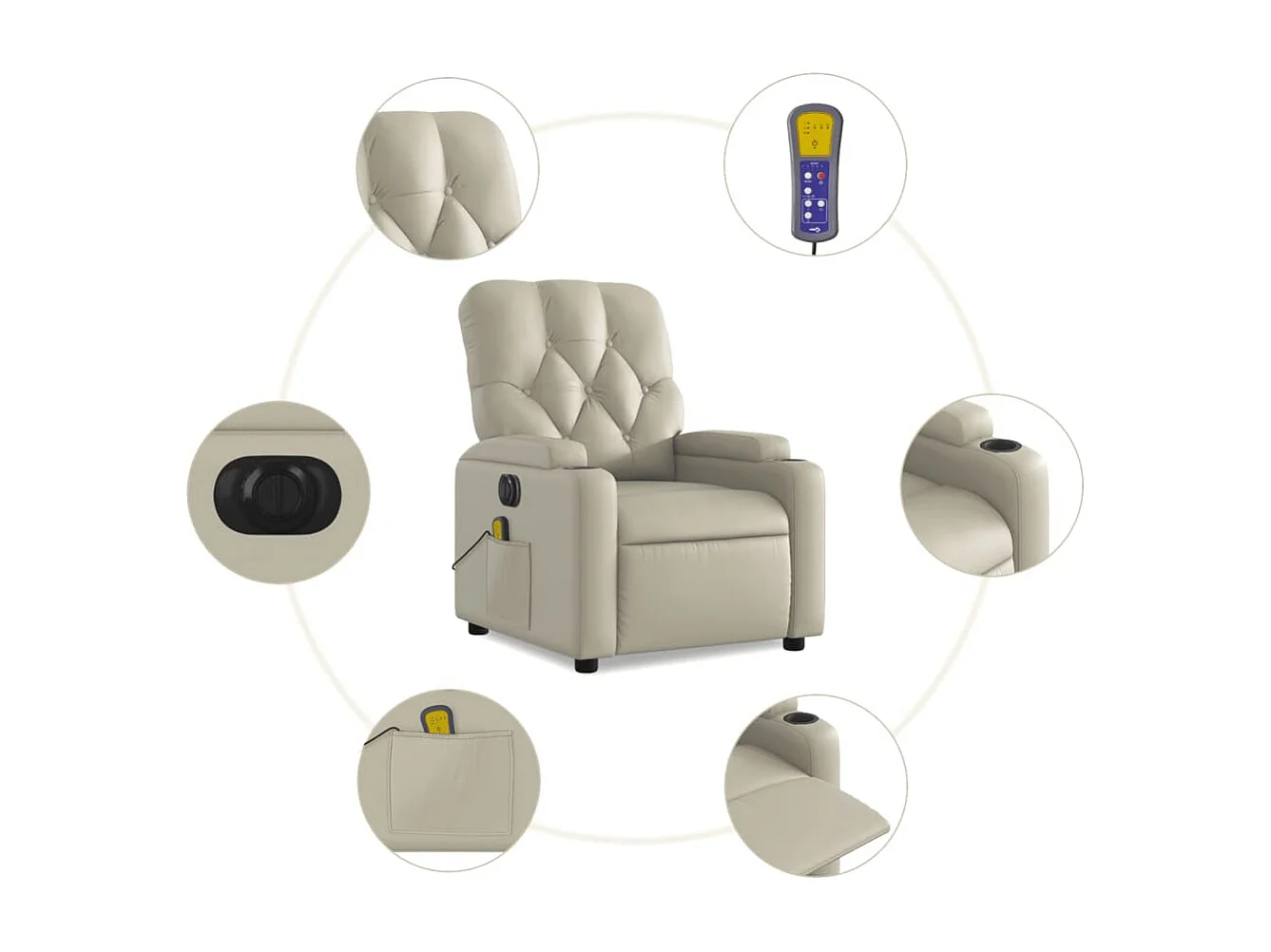 Fauteuil de massage inclinable électrique crème similicuir