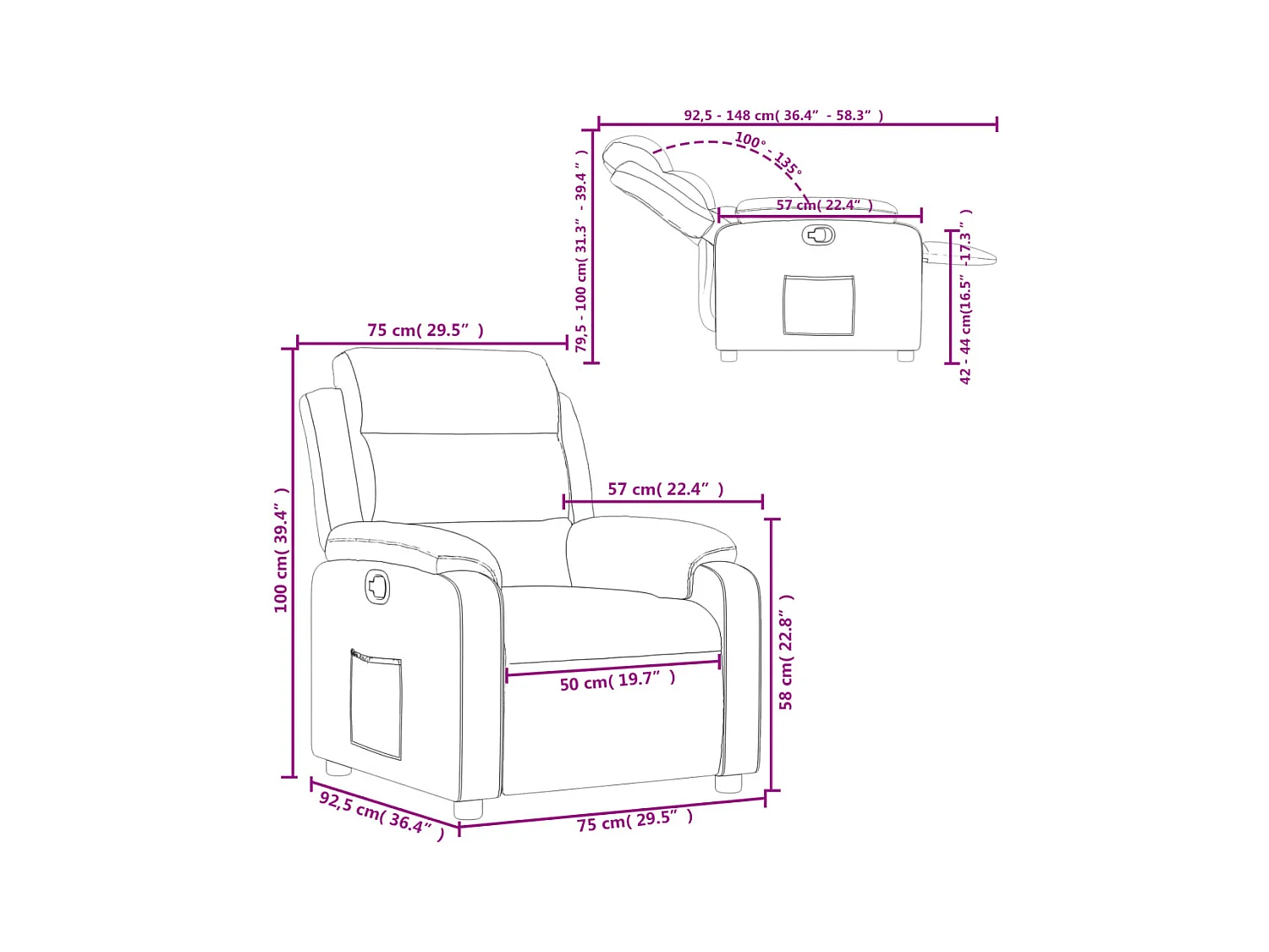 Fauteuil inclinable Noir Tissu