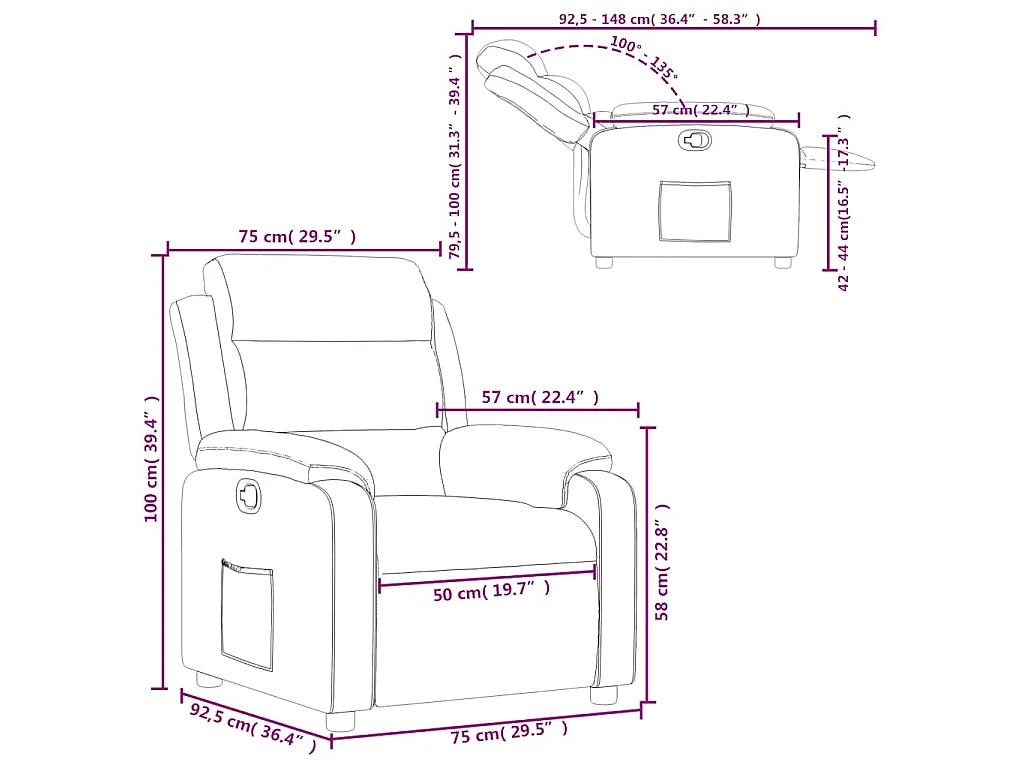 Fauteuil verstelbaar stof zwart