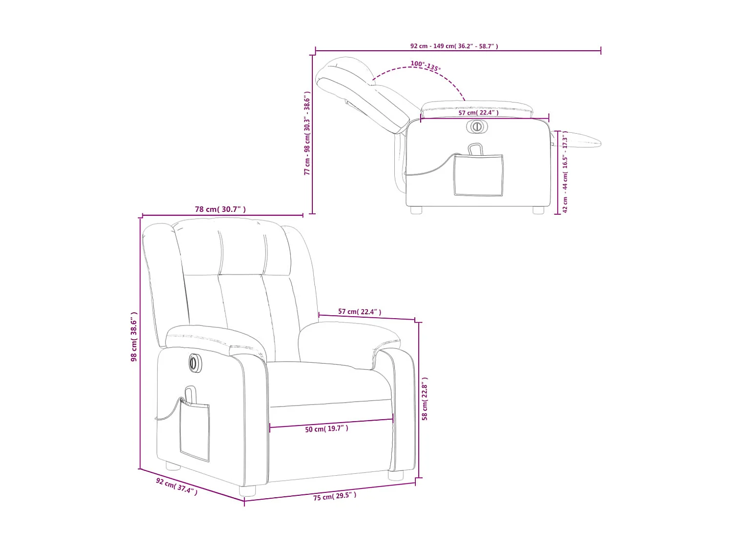 Fauteuil de massage inclinable électrique rouge bordeaux