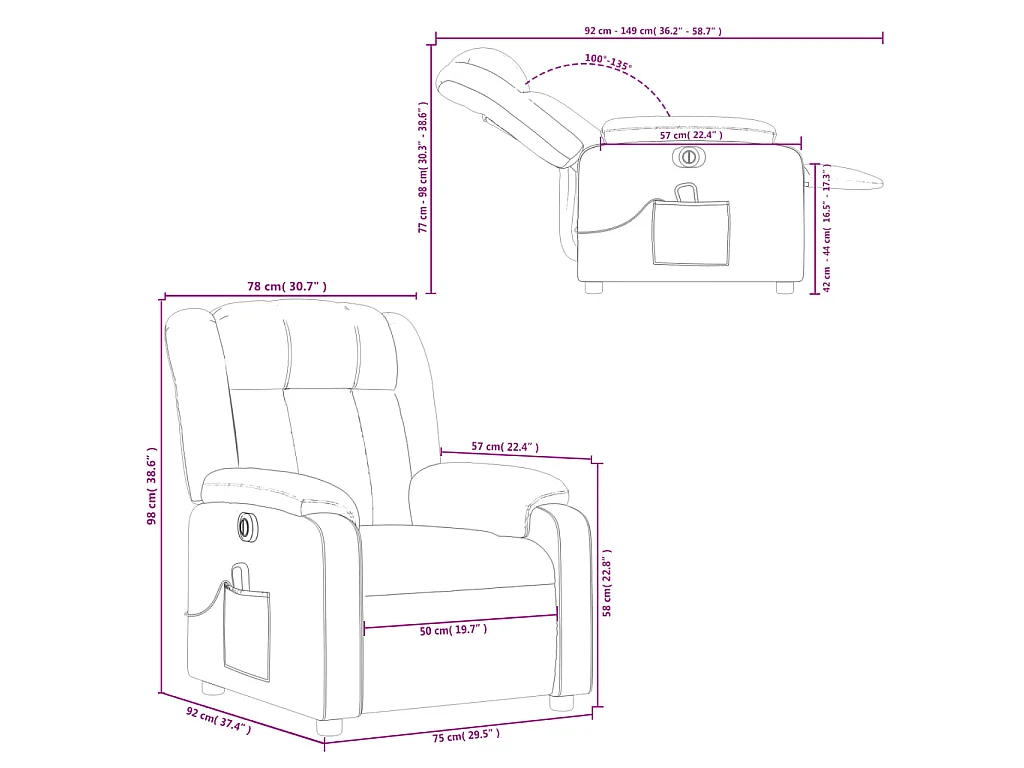 Fauteuil de massage inclinable électrique rouge bordeaux