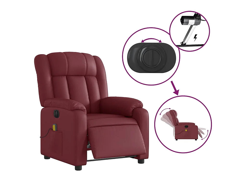 Fauteuil de massage inclinable électrique rouge bordeaux