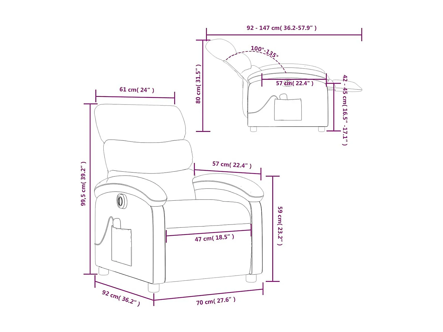 Massagesessel Elektrisch Weinrot Stoff