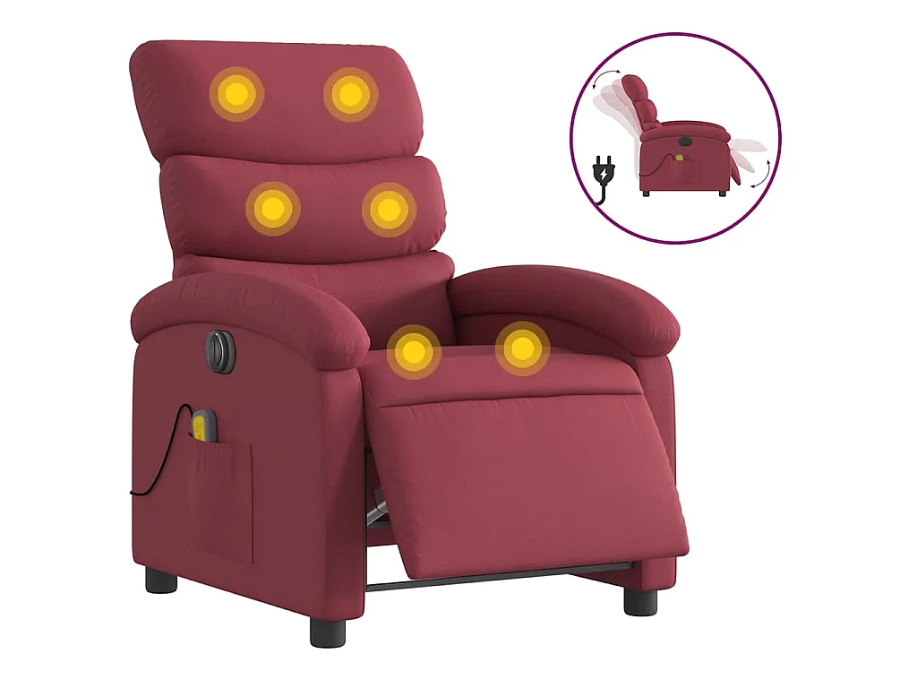 Massagesessel Elektrisch Weinrot Stoff