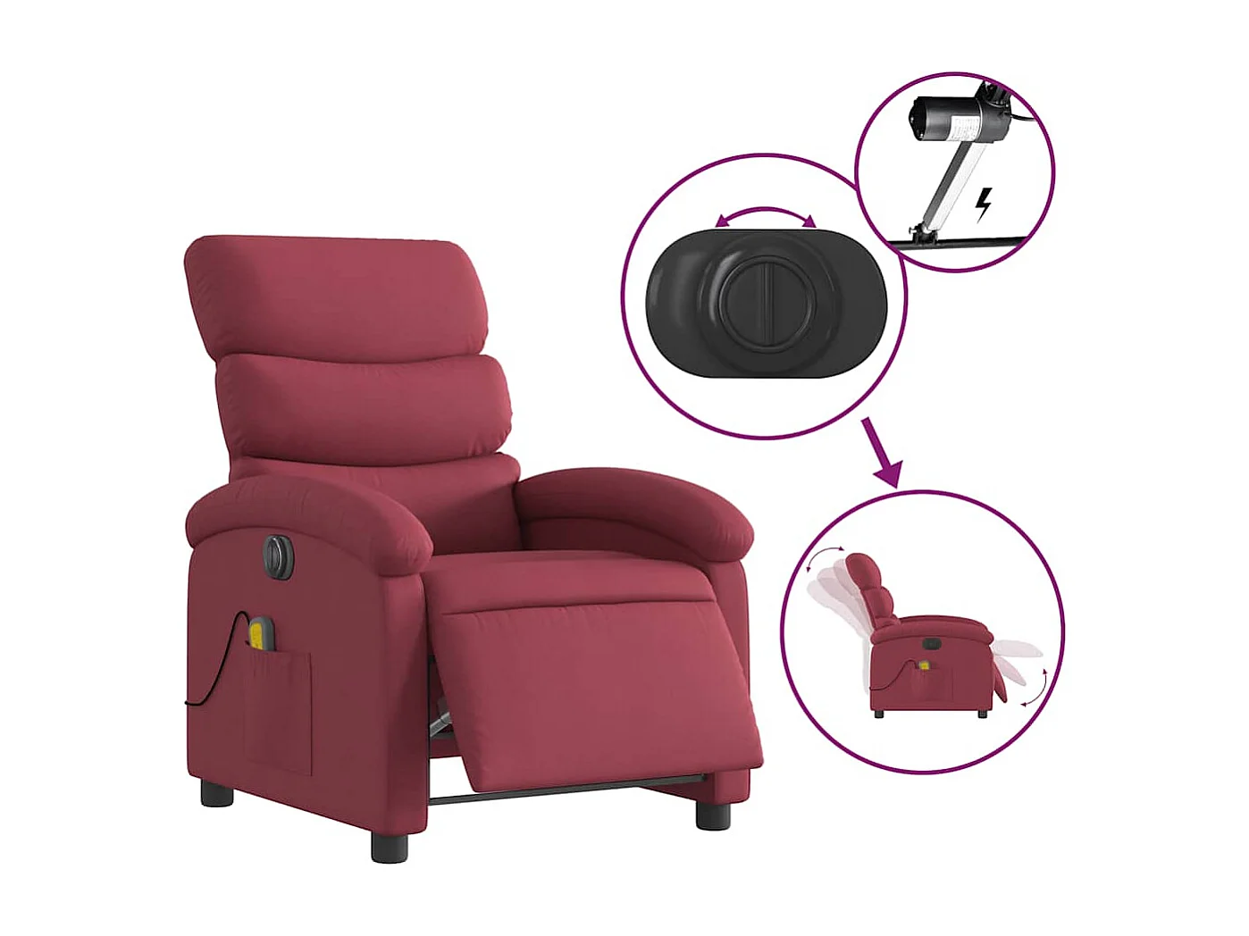 Massagesessel Elektrisch Weinrot Stoff