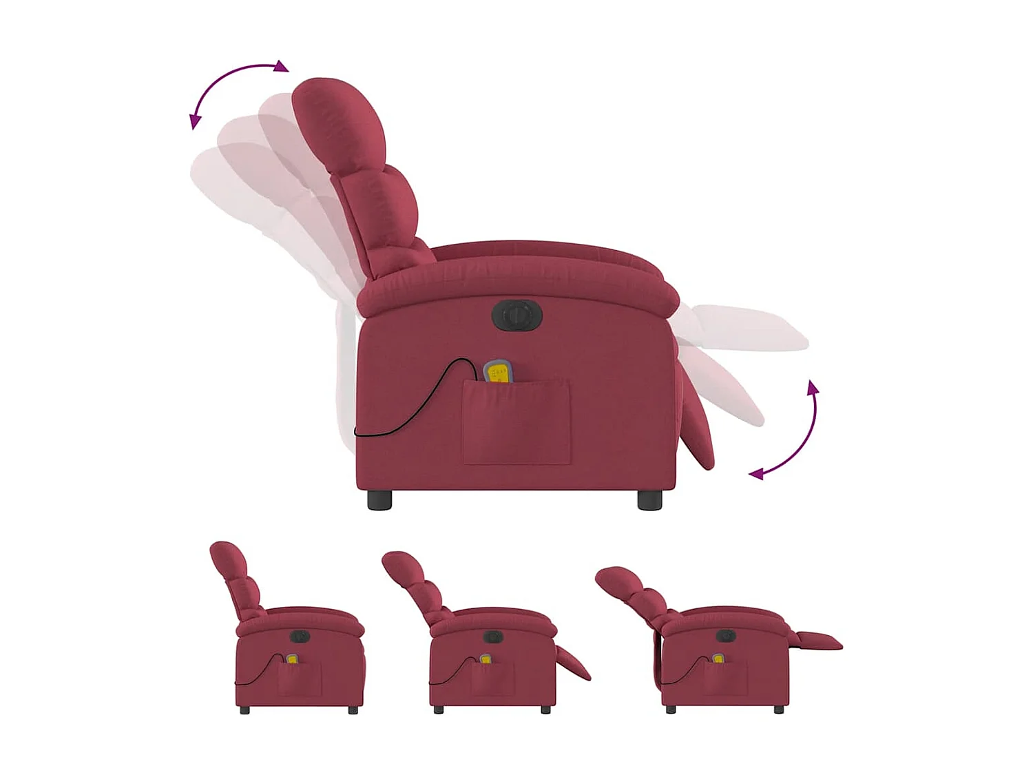 Massagesessel Elektrisch Weinrot Stoff