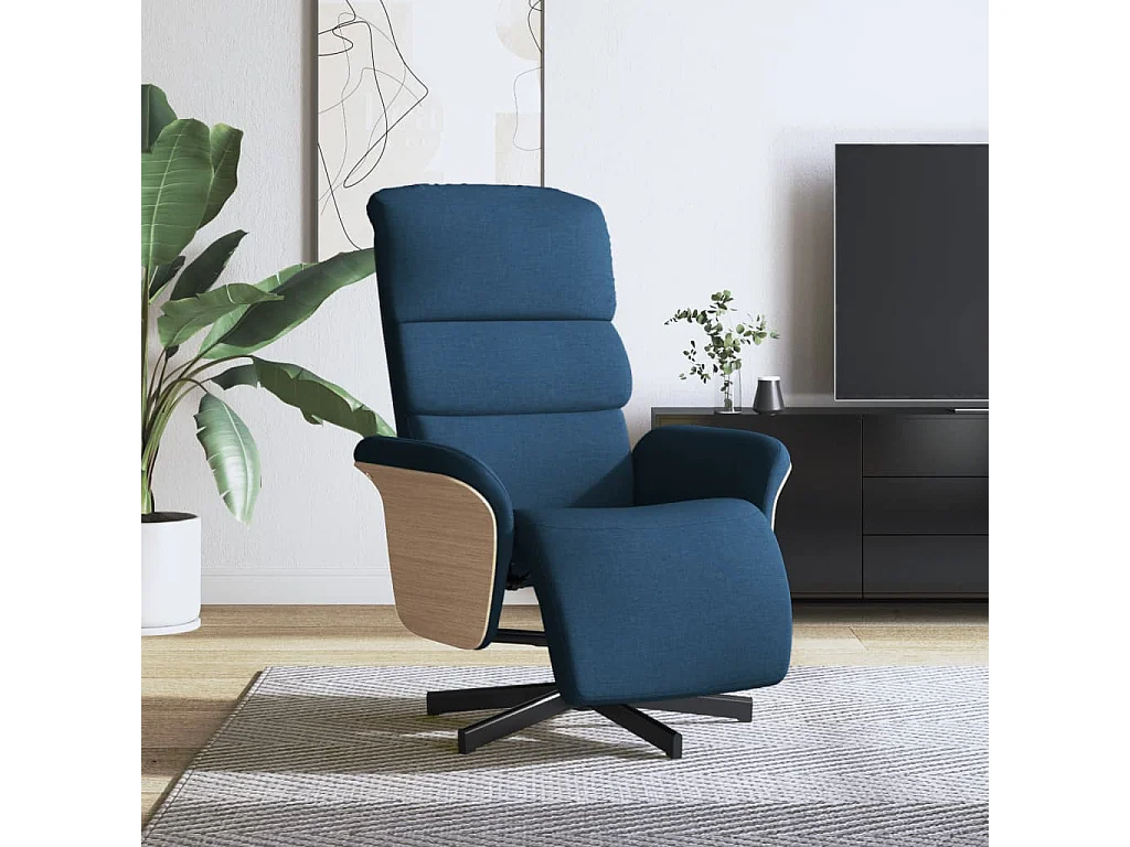 Fauteuil inclinable avec repose-pieds bleu tissu