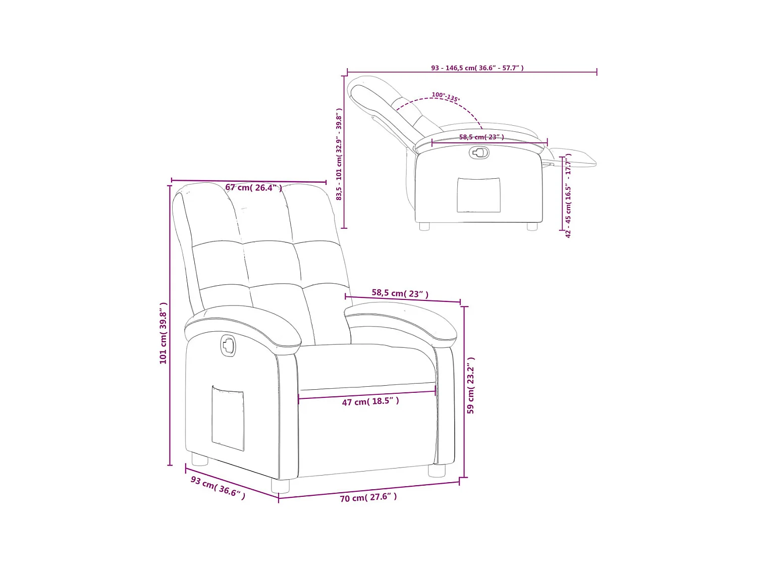 Fauteuil inclinable Rouge bordeaux Tissu