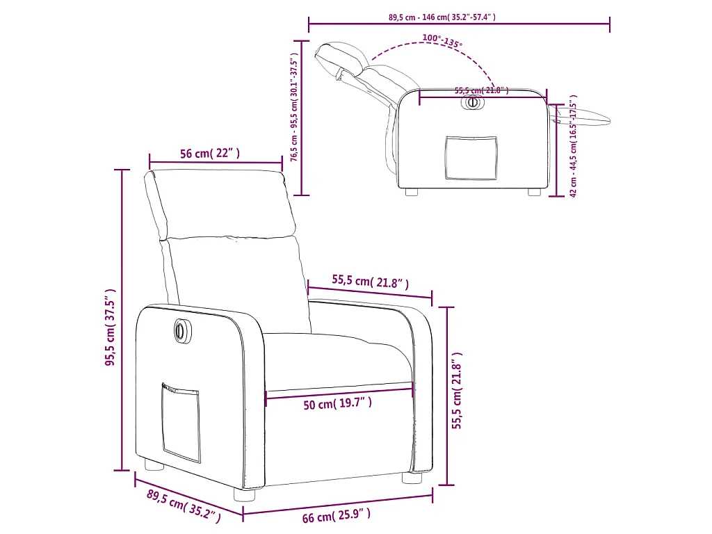 Fauteuil inclinable électrique Marron Tissu