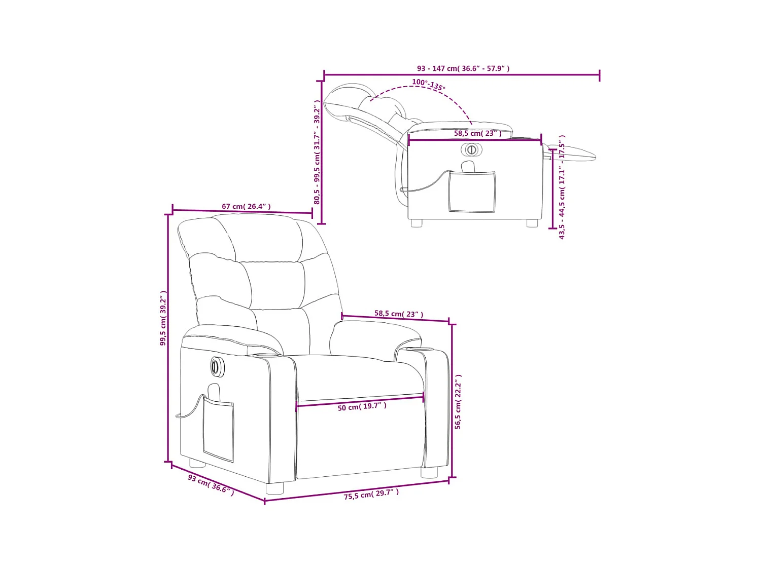 Poltrona Massaggiante Elettrica Reclinabile Grigio Similpelle