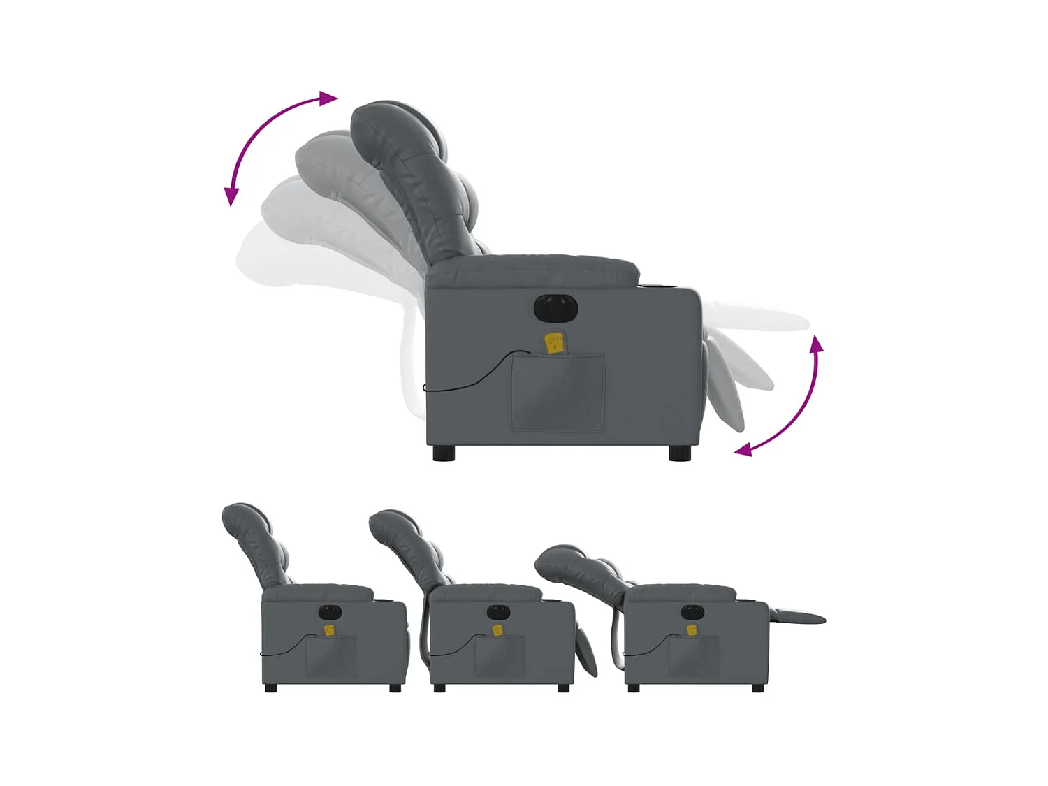 Poltrona Massaggiante Elettrica Reclinabile Grigio Similpelle