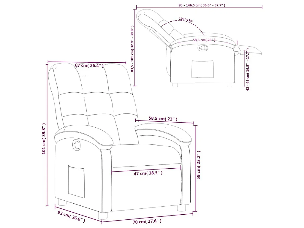 Poltrona Reclinabile in Tessuto Verde Scuro