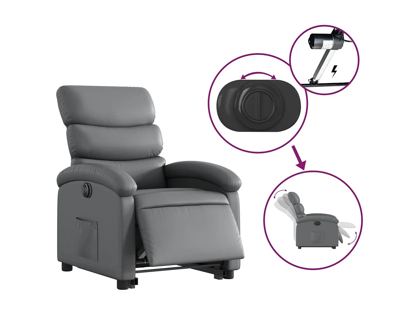 Fauteuil inclinable électrique gris similicuir