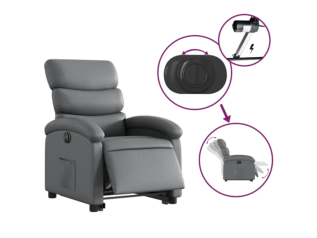 Fauteuil inclinable électrique gris similicuir