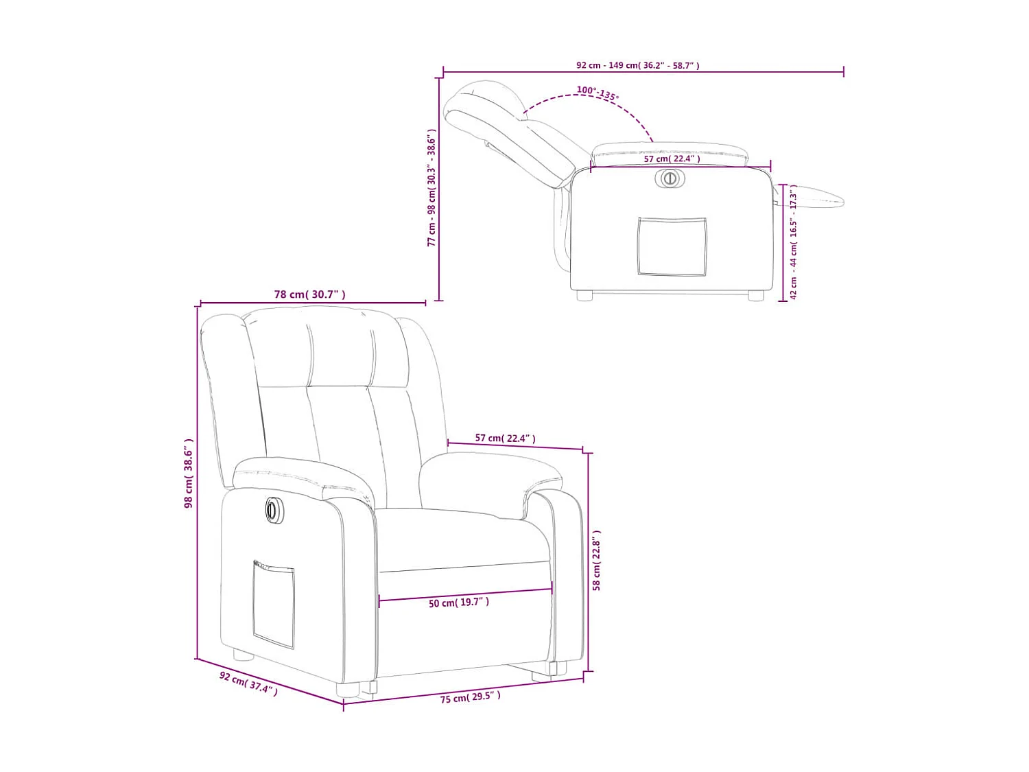 Sillón reclinable elevable eléctrico de cuero sintético crema