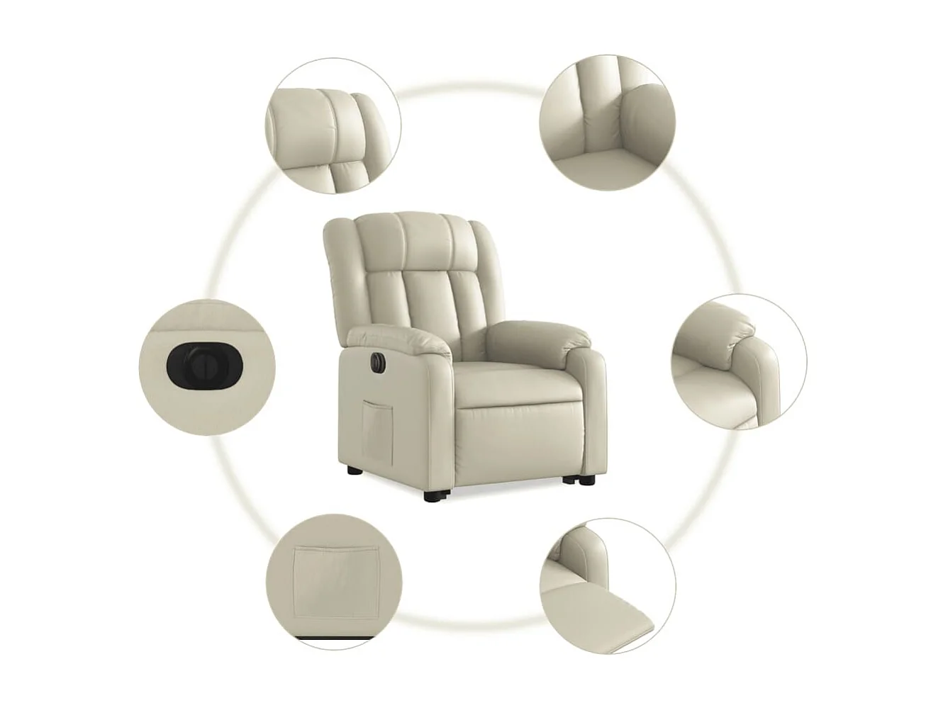 Sillón reclinable elevable eléctrico de cuero sintético crema