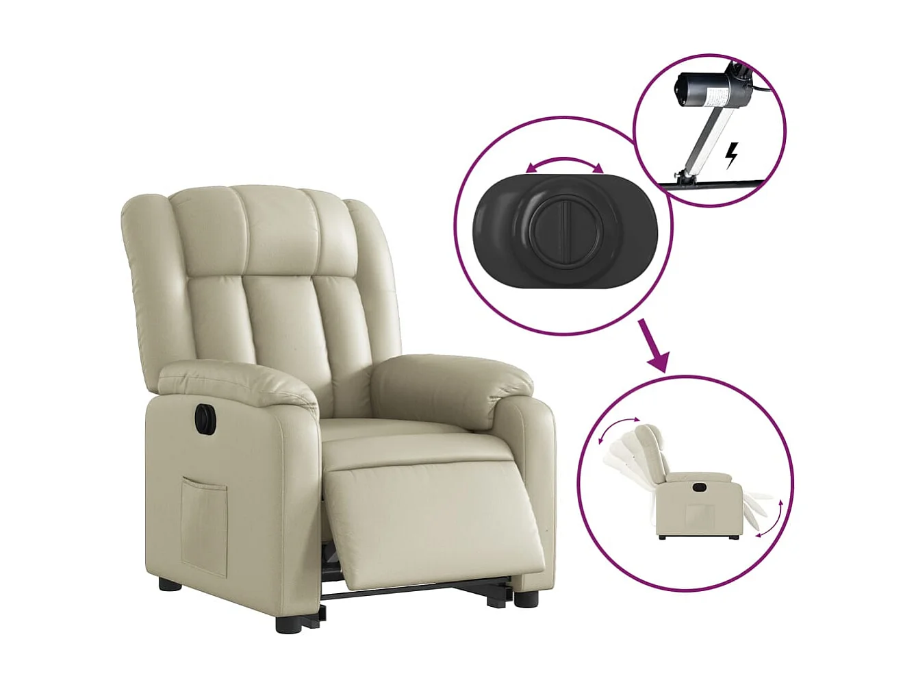 Fauteuil inclinable électrique crème similicuir